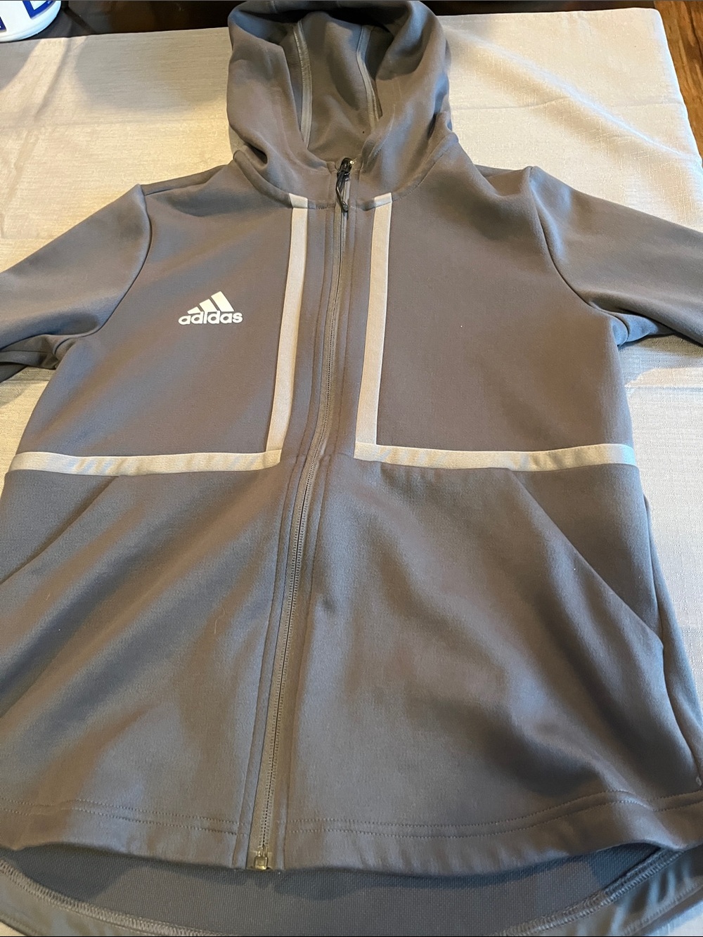 adidas Gray Hooded Full-Zip Jacket with grey trim